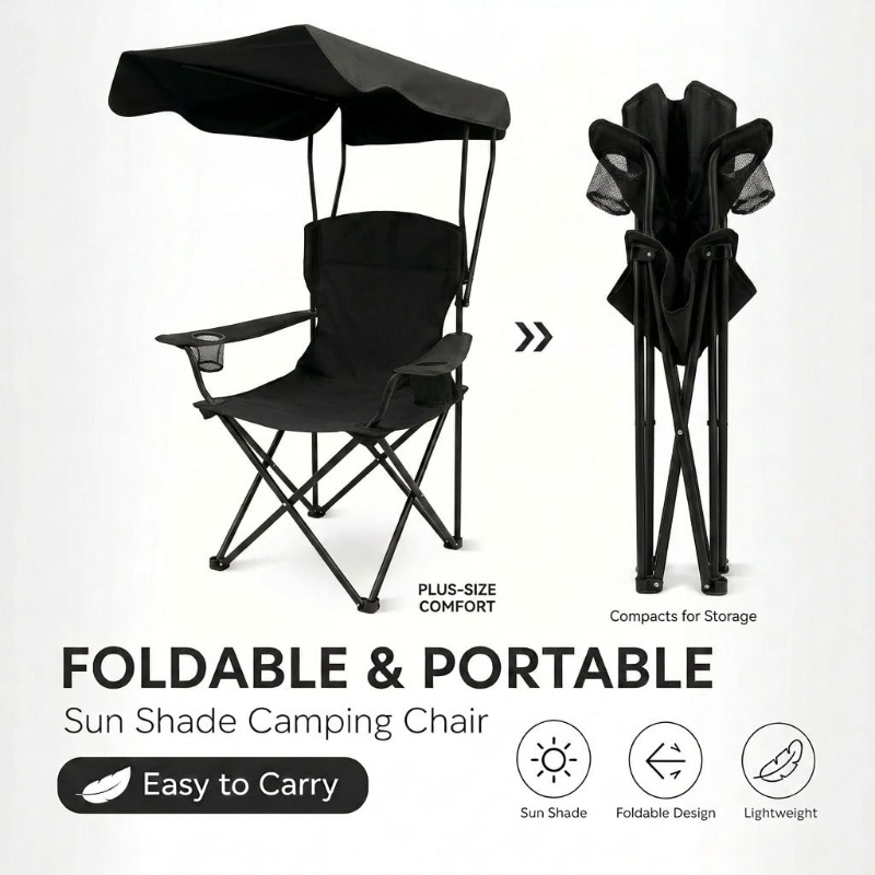 Fishing Equipment Holder - Outdoor-campingstoel met luifel, opvouwbaar en draagbaar,